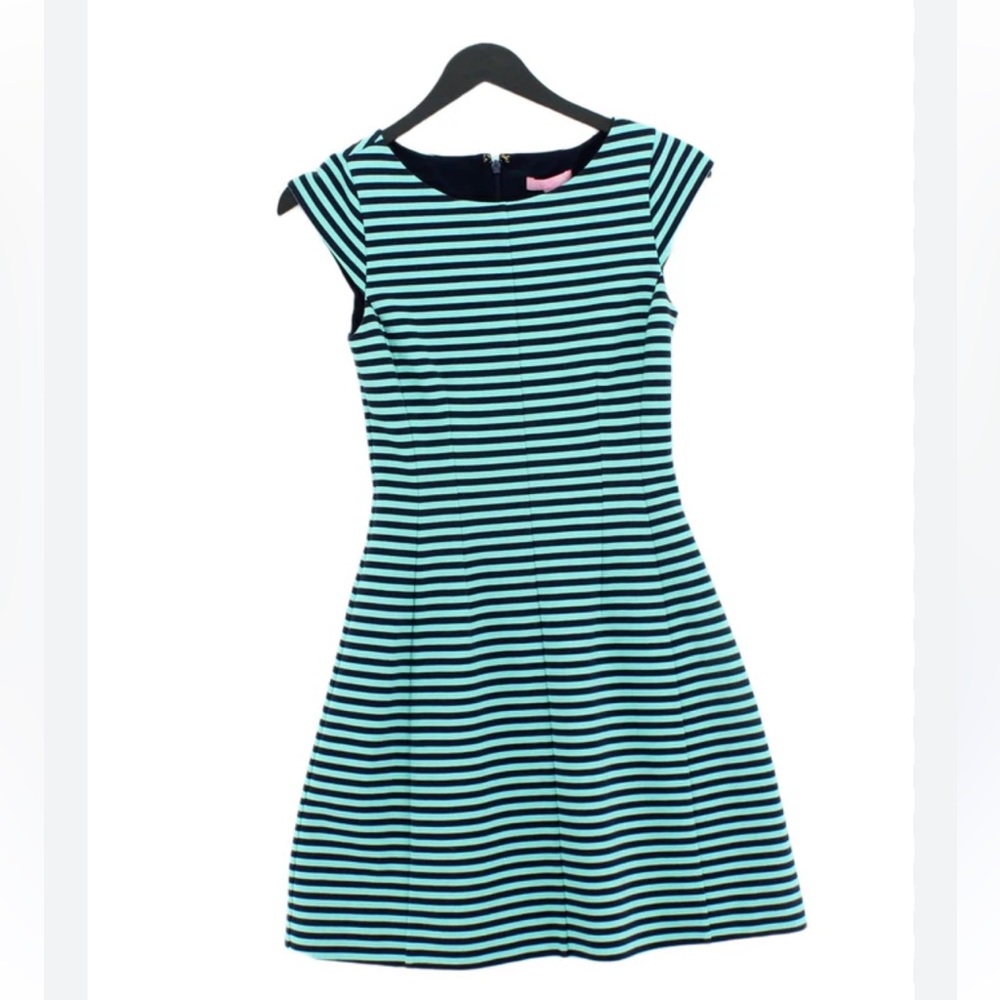 Lilly Pulitzer - Turquoise & Navy Striped Cap Sleeve Fit & Flare Dress
